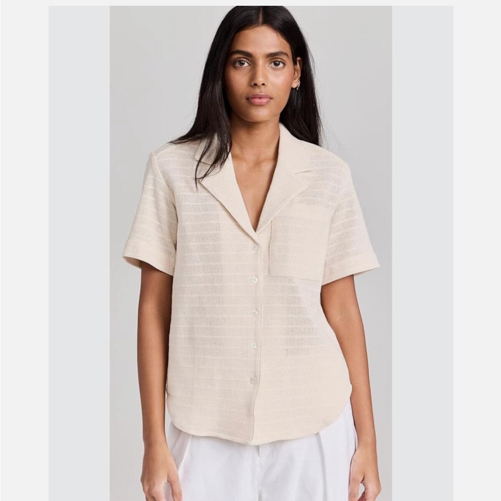 Nwot Ayr The Pool Boy Top Button Down Blouse In Straw Hat Cotton S